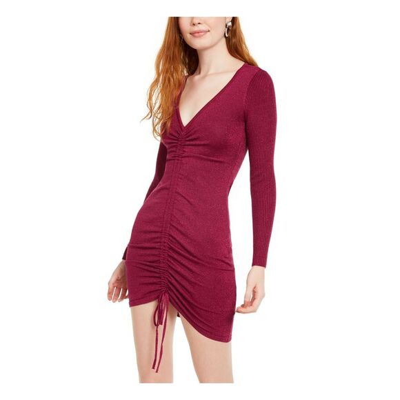 CRAVE FAME Dresses & Skirts - CRAVE FAME Womens Body Con Short Dress Purple Long Sleeve V Neck Party Juniors L